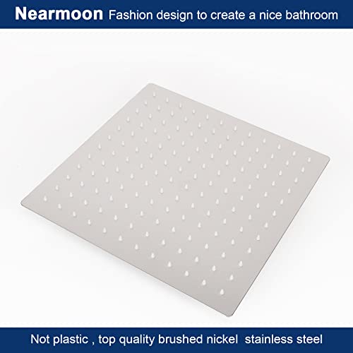 NearMoon Rain Shower Head With Shower Arm, Ceiling Mount Square Shower, Stainless Steel Ceiling Rainfall Showerhead- Waterfall Full Body Coverage (12 Inch, Brushed Nickel) - color: Brushed Nickel, size: 12 Inch