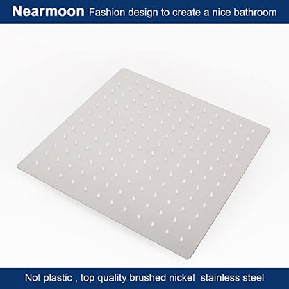 NearMoon Rain Shower Head With Shower Arm, Ceiling Mount Square Shower, Stainless Steel Ceiling Rainfall Showerhead- Waterfall Full Body Coverage (12 Inch, Brushed Nickel) - color: Brushed Nickel, size: 12 Inch