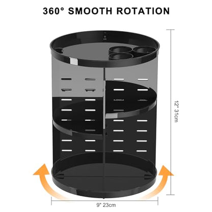 Rotating Makeup Organizer, DIY 8 Adjustable Layers Spinning Skincare Storage, Cosmetic Display Case with Brush Holder and Perfume Tray, Multi-Function Vanity Bathroom Countertop Organizer Black - color: Black