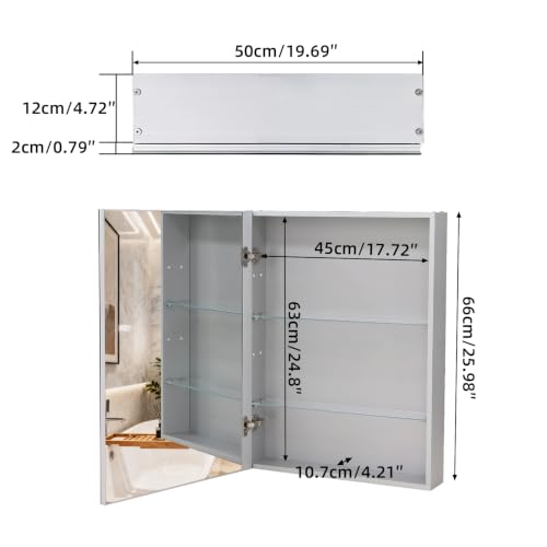 20"x 26"Bathroom Medicine Cabinet,Double-Sided Mirror Door | Silver Aluminium Frame,Lightweight,Sturdy and Attractive,Simple Wall-Mounted,Adjustable Shelves,Tempered Glass - size: 20"x 26"