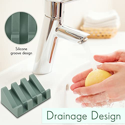 2 Pieces Silicone Soap Dish Self Draining Soap Dish Shower Waterfall Bar Soap Holder Tray with Drain Soap Saver for Kitchen Bathroom Accessories (Light Green) - color: Light Green