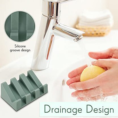 2 Pieces Silicone Soap Dish Self Draining Soap Dish Shower Waterfall Bar Soap Holder Tray with Drain Soap Saver for Kitchen Bathroom Accessories (Light Green) - color: Light Green