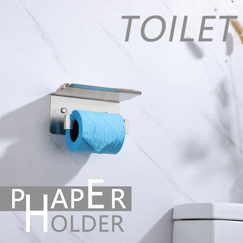 LANC Bathroom Toilet Paper Holder with Shelf, Brushed Nickel Toilet Paper Roll Holder with Shelf for Bathroom Wall Mounted, 304 Stainless Steel TP Holder Left, A8367BN-LF - color: Brushed Nickel, size: Left