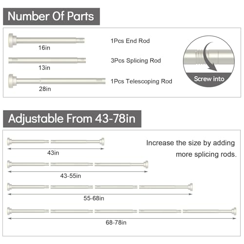 Thestoa Brushed Nickel Shower Curtain Rod Adjustable 43-78 inch, 1"Diameter Spring Tension Curtain Rod No Drill, Anti-Rust Non-Slip Shower Rod for Bathroom Tension Rod - color: Brushed Nickel, size: 43"- 78"