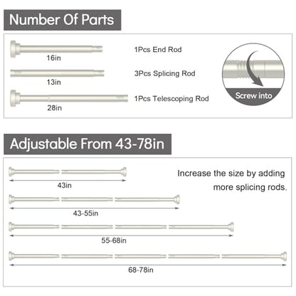 Thestoa Brushed Nickel Shower Curtain Rod Adjustable 43-78 inch, 1"Diameter Spring Tension Curtain Rod No Drill, Anti-Rust Non-Slip Shower Rod for Bathroom Tension Rod - color: Brushed Nickel, size: 43"- 78"
