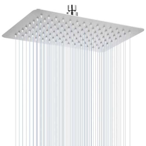 12x8 Inch Rectangle Rain Shower Head Brusehd Nickel, All Metal Stainless Steel 304, Full Body Rainfall Shower with 112 Silicone Nozzles, Ceiling Rain Showerheads - color: Brushed Nickel, size: 12 x 8 Inch Rectangle