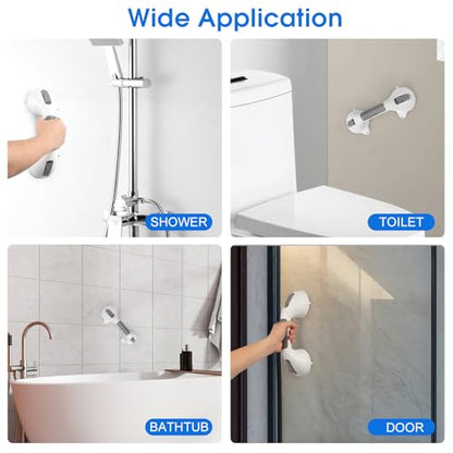 Suction Grab Bar with Safety Indicator for Bathtub Shower Bathroom, Heavy Duty Handrail Removable Reusable for Elderly Disabled and Kids, Anti-Slip Grip, No Drilling Tool Free, Waterproof Grey - size: 12'' 1 Pack