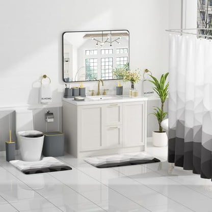 XLHOMO Bathroom Accessory Set - 26PC Bathroom Shower Curtain and Rug Set, Bathroom Accessories Set, Grey Bathroom Set with Trash Can, Toilet Brush, Qtip Holder & Soap Dispenser - style: Grey