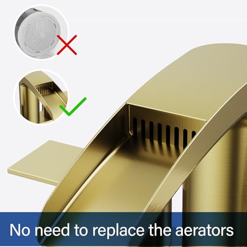 Bathroom Sink Faucet for 3 Hole, Hurran 4 Inch Faucets with Pop-up Drain, Stainless Steel 2-Handle Waterfall Faucet for Bathroom Sink, Brushed Gold - color: Brushed Gold