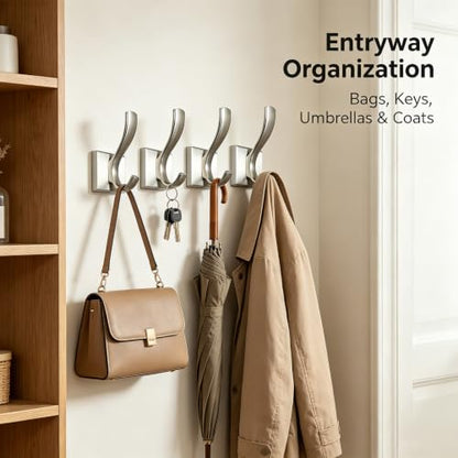 Brushed Nickel Towel Robe Clothes Coat Hooks for wall | Heavy Duty Wall Mount Rust-proof Double towel hooks for Bath Bedroom Kitchen Pool Garage Hotel - color: Brushed Nickel 4