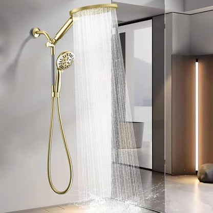 High Pressure Dual Shower Head with Handheld Spray Combo | 9 Spray Modes Handheld Showerhead, Double Rainfall Structure, Waterfall Shower Equipped with 79-Inch Hose, Brushed Gold - color: Brushed Gold