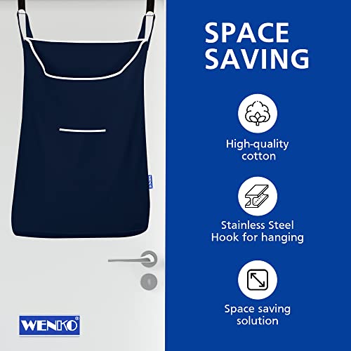WENKO Laundry Hamper Bag Hanging, Over The Door Basket with Hooks, for Bathroom, Closet, Space Saving Storage, Wall mounted 3.94 x 20.47 x 31.89 in, Navy - color: Navy