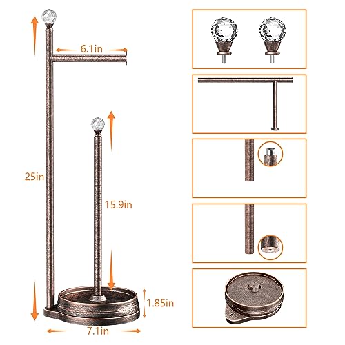 KASUNTO Toilet Paper Holder for Bathroom, Heavy Weighted Metal Free Standing Toilet Paper Holder Stand with Crystal Ball, Toilet Paper Roll Stand for Bathroom Accessories (Oil Rubbed Bronze) - color: D- Oil Rubbed Bronze