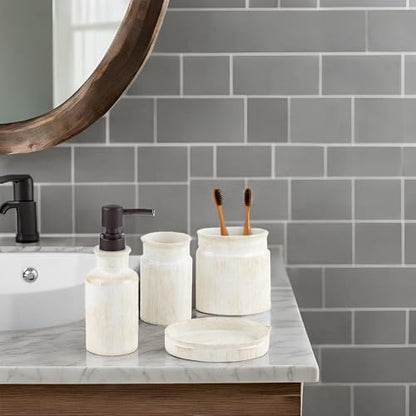 Creative Scents Rustic Luxe Beige 4 Piece Bathroom Accessories Set | Includes Soap Dispenser, Toothbrush Holder, Tumbler Cup & Soap Dish - style: 4 Piece Set