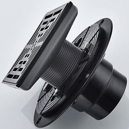 RANDOM 4 Inch Black Shower Drain Square with Adjustable PVC Base Flange,SUS304 Stainless Steel Matte Black Shower Floor Drain with Removable Cover Grid Grate - color: B-matte Black-4″ Square With Base Flange