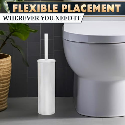 Stainless Steel Toilet Brush and Holder Set, Splash Guard (White) | White Toilet Bowl Brush and Holder Set, Removable Bowl, Dense Bristles, Long Handle, Scratch Resistant, for Modern Bathrooms - color: White