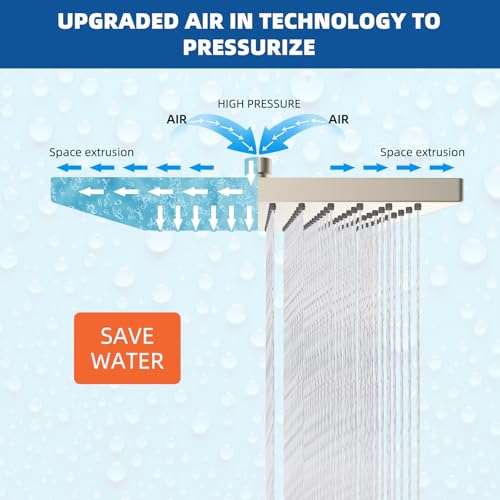 Hibbent cUPC Certified High Pressure 10'' Rain Shower Head, Brushed Nickel | Metal Square Bathroom Waterfall Thickness Shower Heads, High-flow Fixed Rainfall Showerheads, Adjustable Brass Ball Joint - color: Brushed Nickel, style: Square 10''