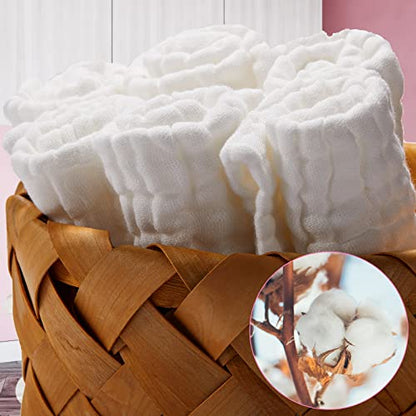 20 Pcs Baby Muslin Washcloth 12 x 12 Inch 100% Cotton Soft and Absorbent Muslin Washcloth Burp Cloth Wipe Newborn Face Towel for Baby Boy Girl Sensitive Skin(White) - color: White