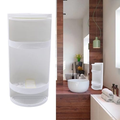 3 Tier Corner Shelf Stand, Cosmetic Skincare Organizer for Bathroom & Vanity, Tabletop Storage Rack Cabinet for Small Space, Waterproof Stand with 360° Rotating Door, 8 x 8 x 23.6 in, White