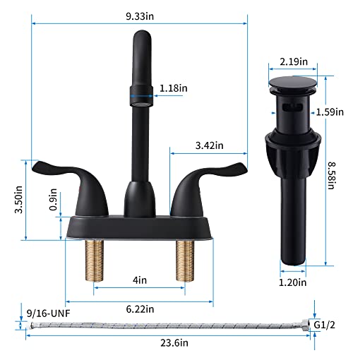 2 Handle Black Bathroom Sink Faucet - 4 Inch Centerset Faucet Bathroom 2 or 3 Hole Lavatory Faucet Bathroom Vanity Sink Faucets with Pop-up Drain and Supply Lines Matte Black - color: Black