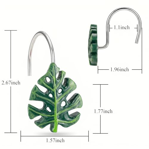 Leaves Shower Curtain Hooks - Modern Tropical Leaf Green Plant Leaf Decorative Stainless Steel Shower Rings Hangers for Mother Daughter Sister Friends Bathroom Accessories