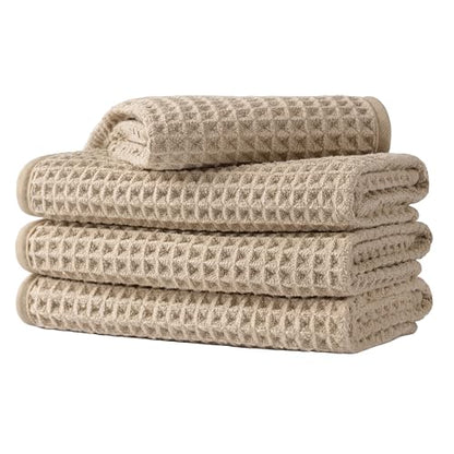 Microfiber Waffle Face Towels, 4 Pieces, Soft, Absorbent, Fast Drying, Lint Free 430 GSM (Beige) - color: Beige
