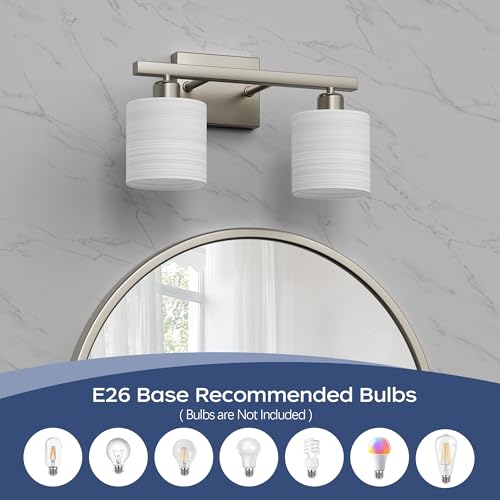 Bathroom Light Fixtures, Bathroom Lighting Fixtures Over Mirror, Classic Vanity Lights, Modern Vanity Light with Textured Frosted Opal White Glass Shades, Brushed Nickel, 2-Light - color: ‎Brushed Nickel, size: 2-Light