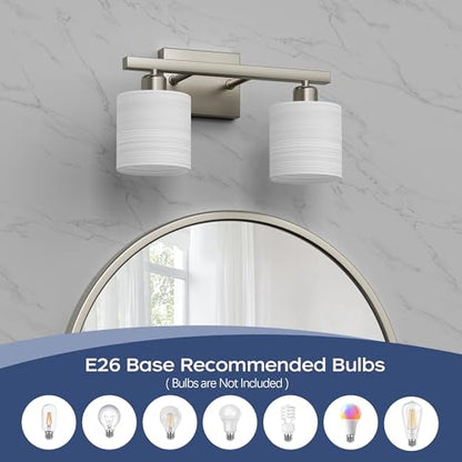 Bathroom Light Fixtures, Bathroom Lighting Fixtures Over Mirror, Classic Vanity Lights, Modern Vanity Light with Textured Frosted Opal White Glass Shades, Brushed Nickel, 2-Light - color: ‎Brushed Nickel, size: 2-Light