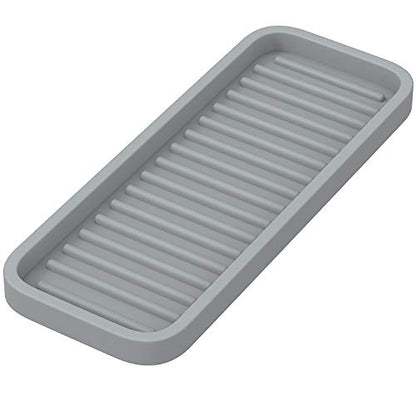 ZAPPOWARE Silicone Kitchen Sink Caddy Sponge Holder 9"x3.5" Gray - Bathroom Vanity Tray Organizer, Soap Tray for Dish Scrubber, Soap Dispenser - size: 9"x3.5"