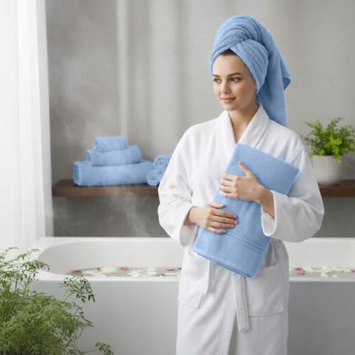Light Blue Bath Towels for Bathroom – 100% Cotton, Thick, Soft, Luxury Bath Towels Set with 2 Extra Large Bath, 2 Hand, and 4 Washcloths – Plush, Absorbent, and Hotel-Quality Towels for Bathroom & Spa - color: Light Blue