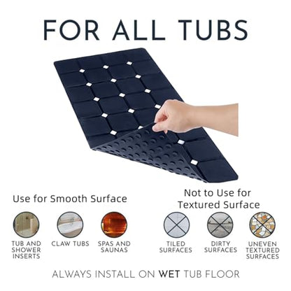 Silicone Bathtub Mat 15" x 28" – Non-Slip Foldable Tub Mat with Strong Suction Cups & Large Drain Holes, Durable & Eco-Friendly, for Smooth Surfaces, Ideal for Seniors, Adults, Navy - color: Navy