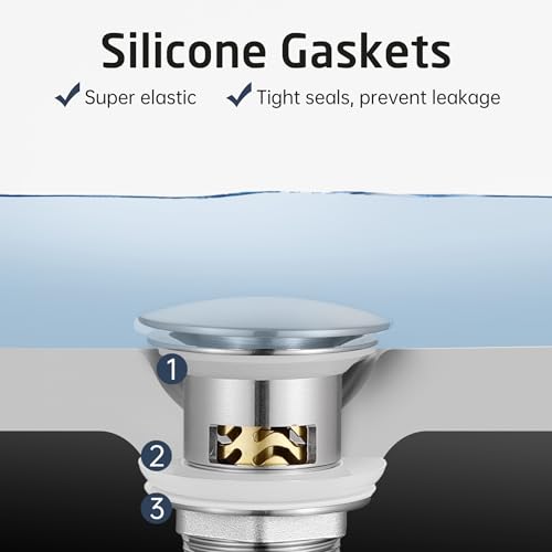 All Metal Pop Up Drain for Bathroom Sink, Bathroom Sink Drain Stopper with Basket, Vanity Sink Drain with Overflow Brushed Nickel Sink Stopper, 18/8 Stainlees & Brass, S20002A-BN - color: Brushed Nickel