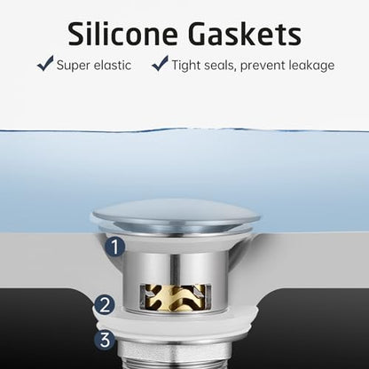 All Metal Pop Up Drain for Bathroom Sink, Bathroom Sink Drain Stopper with Basket, Vanity Sink Drain with Overflow Brushed Nickel Sink Stopper, 18/8 Stainlees & Brass, S20002A-BN - color: Brushed Nickel