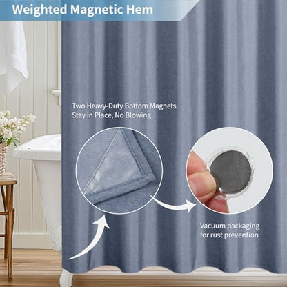 Extra Long Fabric Shower Curtain,No Liner Needed,72x96,Blue Gray | 2-in-1 Design,Linen Textured,100% Waterproof TPU-Laminated Backing,Magnetic Weighted,Machine Washable,For Bathroom,Hotel - color: Blue Grey, size: 72"W x 96"L (Pack of 1)