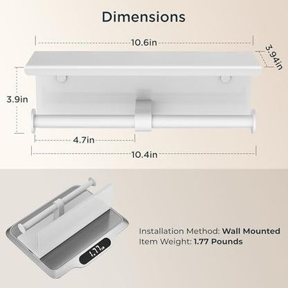 FORIOUS Toilet Paper Holder with Shelf, Commercial Toilet Paper Dispensers | White | Wall Mount Bathroom Tissue Holder | SUS304 Stainless Steel Rustproof | Double Tissue Roll Holder - color: White