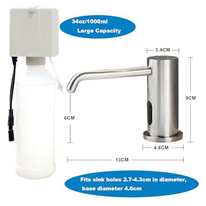 Automatic Soap Dispenser for Kitchen, Electric Soap Dispenser Built in Sink | Touchless Liquid hand Soap Dispenser with 1000ml Bottle, Infrared Sensors Soap Dispenser for Business Bathroom Brushed Nickel - color: Brushed-liquid