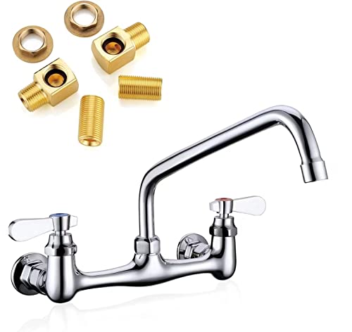 Wall Mount Commercial Sink Kitchen Faucet 8 Inch Adjustable Center | 8 Inch 360 Swivel Spout, Lead-free Brass, For Restaurant Laundry Utility Room, Easy to Install, CUPC NSF Certified - color: A Chrome, size: 8 Inch Spout