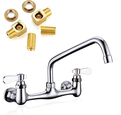 Wall Mount Commercial Sink Kitchen Faucet 8 Inch Adjustable Center | 8 Inch 360 Swivel Spout, Lead-free Brass, For Restaurant Laundry Utility Room, Easy to Install, CUPC NSF Certified - color: A Chrome, size: 8 Inch Spout