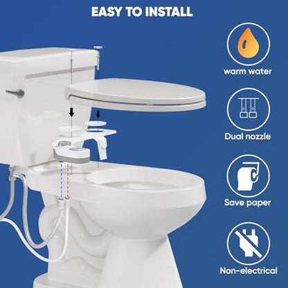 Hot and Cold Bidet, Warm Water Bidet Attachment for Toliet, Non-Electric Warm Bidet with Adjustable Water Pressure, Dual nozzle Rear and Feminine Wash - Self cleaning (Silver) - style: Silver