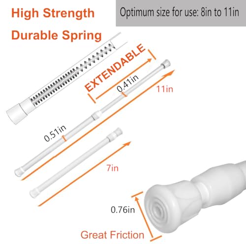 2 Pack Small Tension Rods 7 in to 11 Curtain Rods Window Rods in Extendable Width Spring Cupboard Bars for Kitchen Utensils, Closet, and Cabinet, Fit in The Spaces to Stay Up - color: White, size: 7" to 11"-2PCS