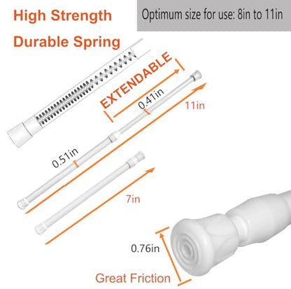 2 Pack Small Tension Rods 7 in to 11 Curtain Rods Window Rods in Extendable Width Spring Cupboard Bars for Kitchen Utensils, Closet, and Cabinet, Fit in The Spaces to Stay Up - color: White, size: 7" to 11"-2PCS