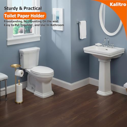 Kalitro Toilet Paper Holder Freestanding with Big Shelf, 4 Rolls Reserve Paper Holder Stand, Modern Paper Roll Holder with Storage Space for Phones (Gold) - color: Gold