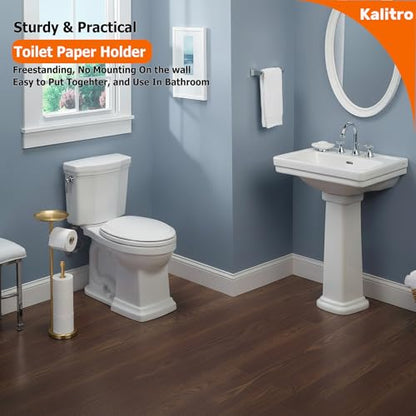 Kalitro Toilet Paper Holder Freestanding with Big Shelf, 4 Rolls Reserve Paper Holder Stand, Modern Paper Roll Holder with Storage Space for Phones (Gold) - color: Gold