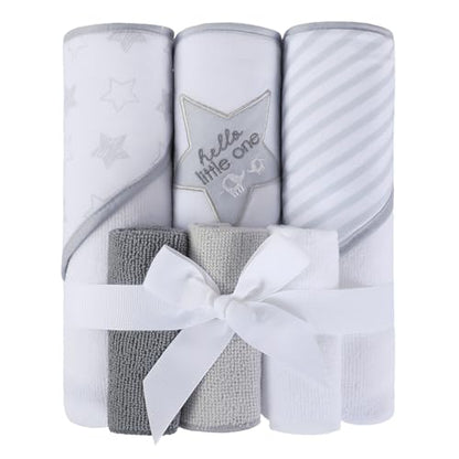 Softan Baby Hooded Towels and Washcloths Set 6 Pack, 28x28 Ultra Soft & Absorbent Baby Bath Towels for Newborn Infant Toddler, Unisex Boys Girls (Grey Star) - color: Gray Star