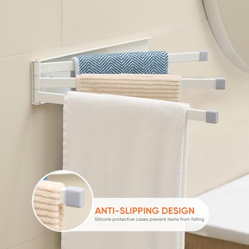 Swivel Towel Rack Thicken Metal 3-Arm Towel Bar Space Saving Wall Mounted Towel Holder with Rustproof Swing Out Towel Hanger for Bathroom Kitchen White - color: White-9.4 Inch