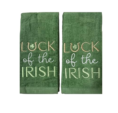Serafina Home St. Patrick's Day Kitchen Hand Fingertip Towels, 100% Cotton Embroidered Shamrock Design, Green Towels with Luck of The Irish Design, Set of 2, 12" x 18" - color: Irish Luck