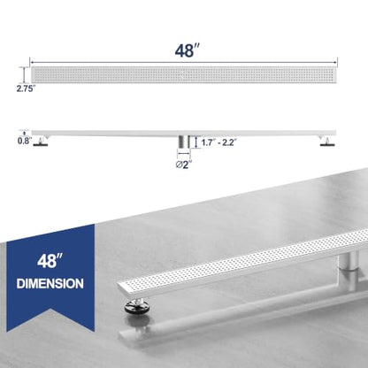 Neodrain 48" Linear Shower Drain, Brushed 304 SS Bathroom Linear Drain,cUPC | Brushed Nickel Shower Drain with Quadrato Grate& Adjustable Feet, Long Rectangle Shower Floor Drain in Bathroom, Balcony etc - color: Brushed Nickel, size: 48 In