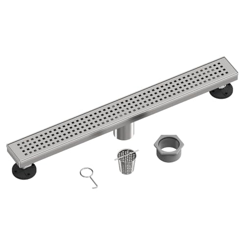 Tile Insert Linear Shower Drain,24 inch with Brick Pattern Grate | Brushed Nickel,Stainless Steel,Easy to clean,Fast Drainage to Avoid Standing Water,Fast Drainage,Prevents Sewer Backflow - color: Brushed Nickel, size: 24 Inch