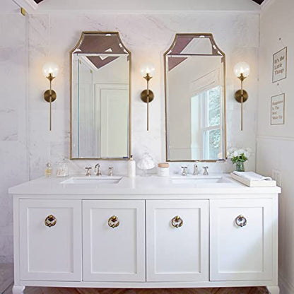 KCO 2 Pack Mid Century Modern Brass Gold Clear Glass Globe Wall Sconce | Reversible Up/ Down Mount, Long Rod Wall Lamp, Hardwired E26 Vanity Wall Light Fixture for Bedroom Bathroom Hallway Stairwell - color: Clear