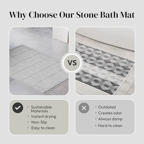 Stone Bath Mat for Bathroom, Diatomaceous Earth Bath Mat, 24" x 16", 1 Pack | Modern Alternative to Fabric Mats, Quick Drying, Fast Water Absorption, Includes Non-Slip Mat & Sanding Tool, Easy to Clean - style: Modern Minimalist